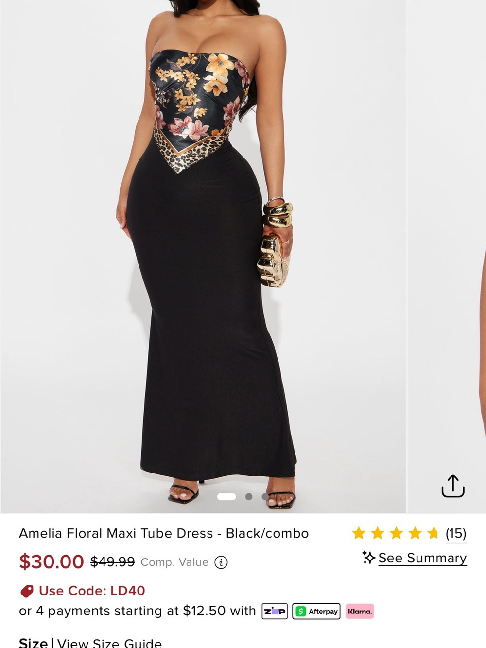 Floral Combo Strapless Maxi Tube Dress - Black